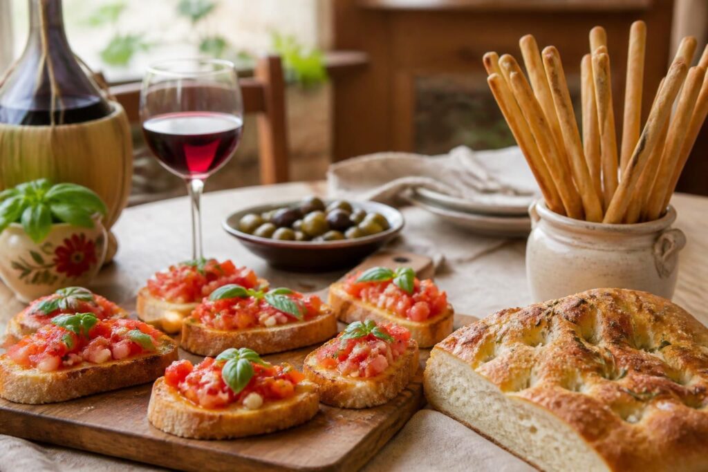 découvrez nos recettes faciles et savoureuses de bruschetta, focaccia et gressins pour un apéritif italien maison réussi et convivial.