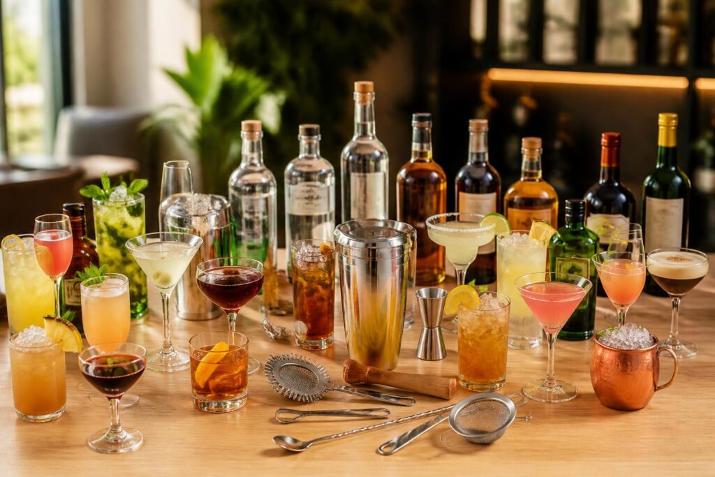 découvrez comment créer votre bar maison parfait avec le matériel indispensable, les alcools de base essentiels et 20 recettes de cocktails incontournables pour toutes vos occasions.