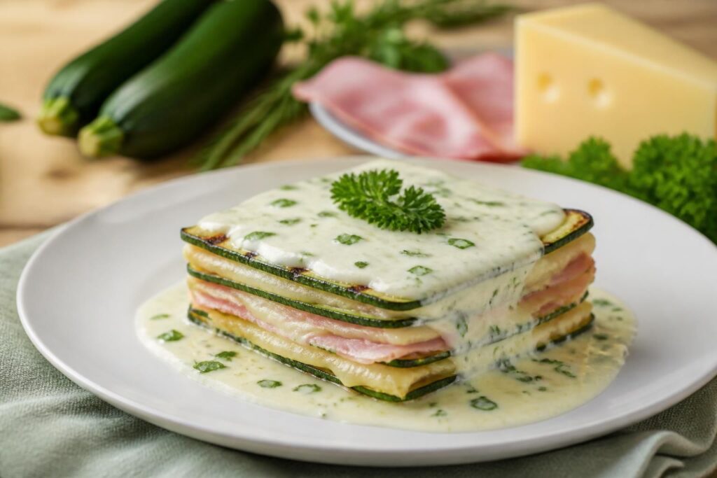 découvrez notre recette gourmande de mille-feuille de courgettes au jambon et fromage, parfaite pour un plat savoureux et facile à préparer.